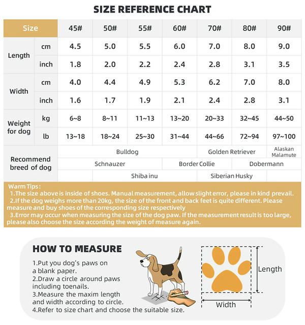 dog hiking boots size chart
